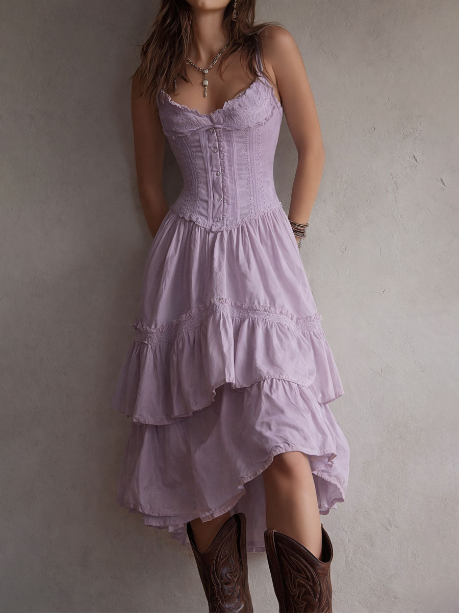 Rosalie™ Corset Tiered Lace-Trim Midi Dress