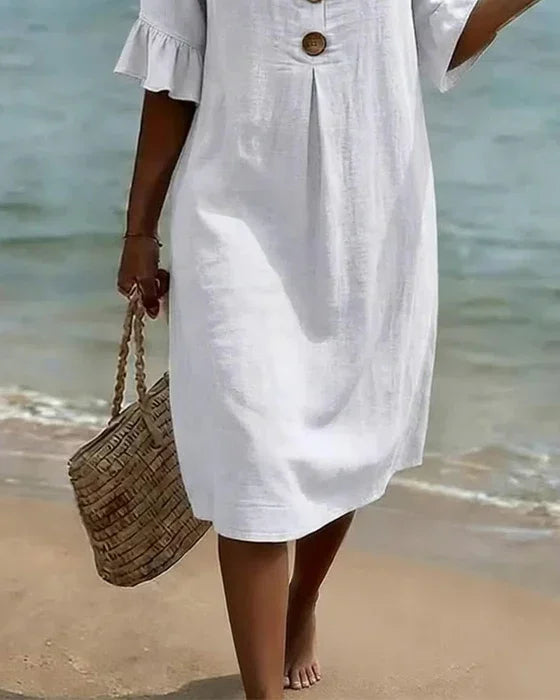 Sylvie | Linen Dress with Puff Sleeves