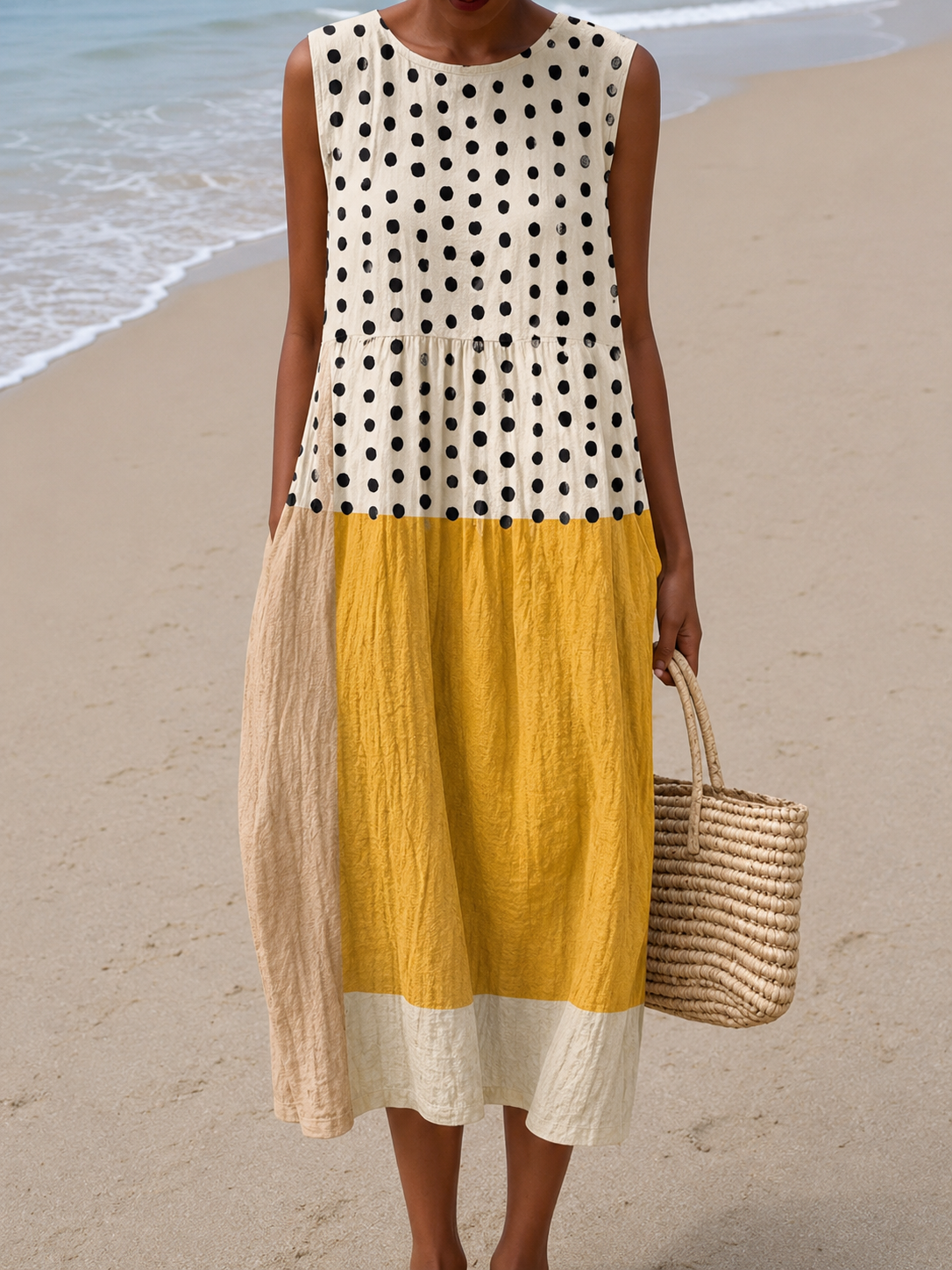 Leah™ Polka Dot Colorblock Midi Dress