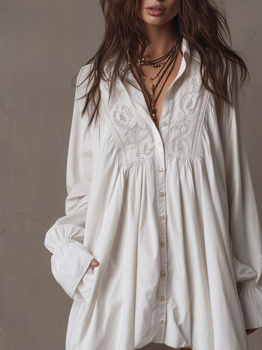 Lucia™ Lace Detail Shirt Mini Dress