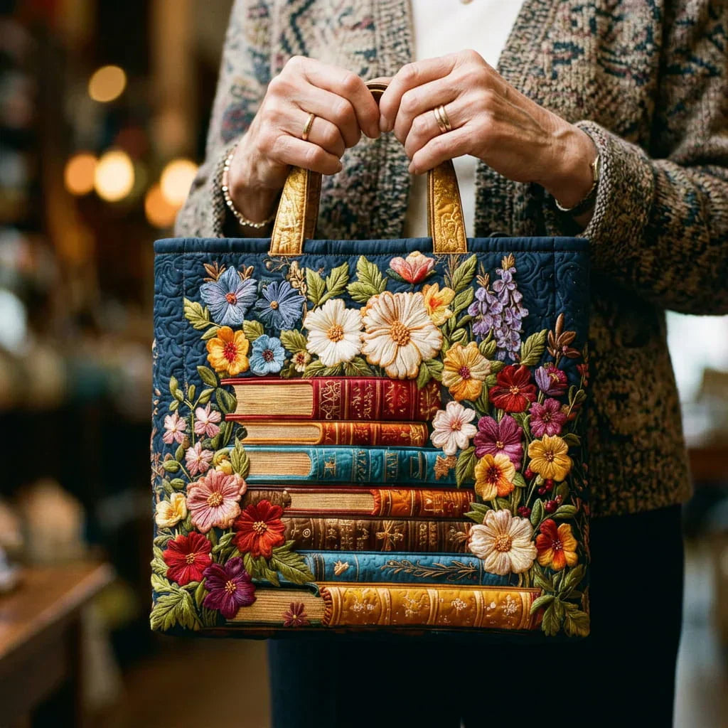 Floral Books | Quilted Tote Bag