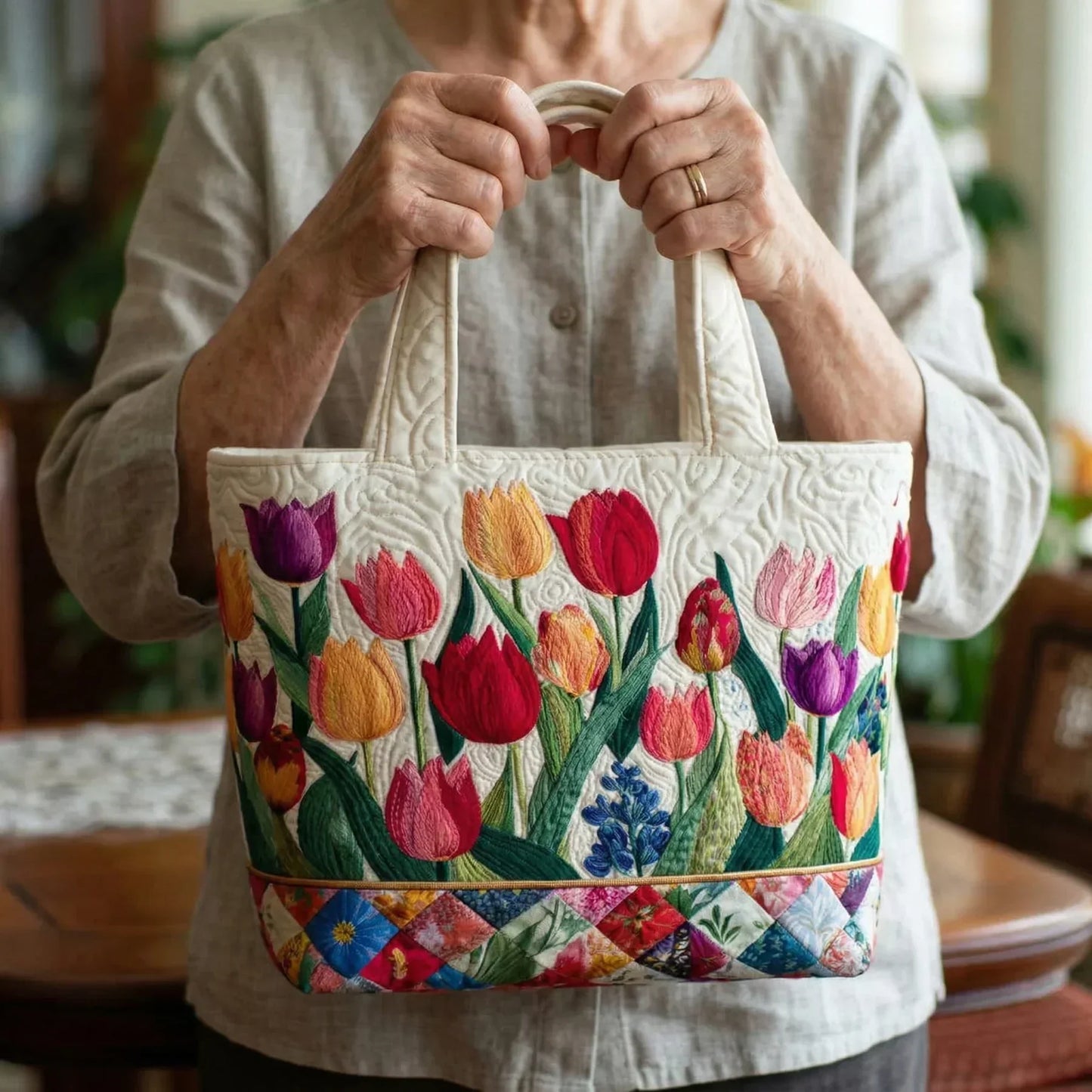 Tulip Garden | Quilted Tote Bag