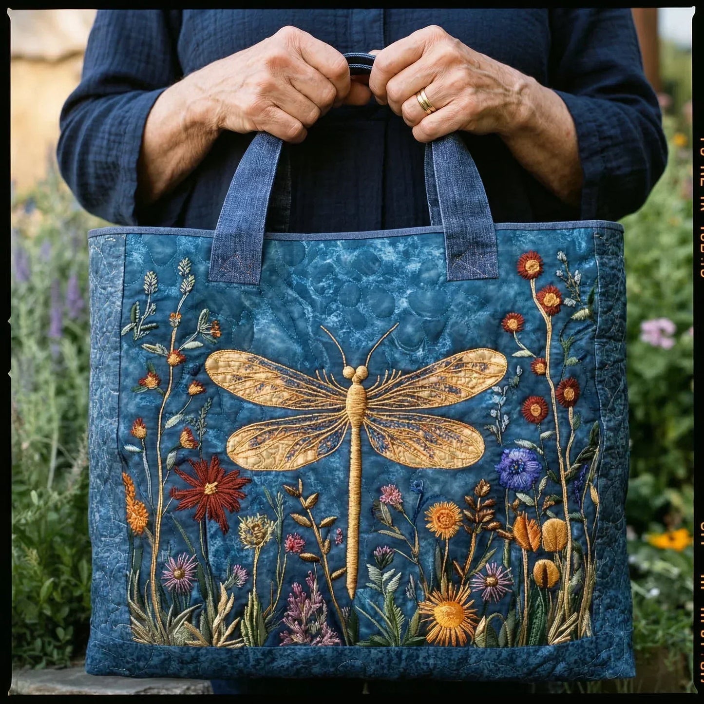 Golden Dragonfly | Quilted Tote Bag