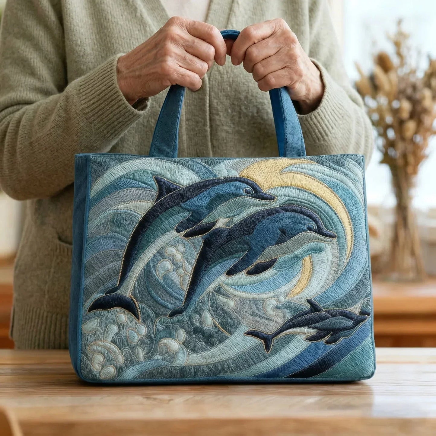 Ocean Dolphin | Quilted Tote Bag