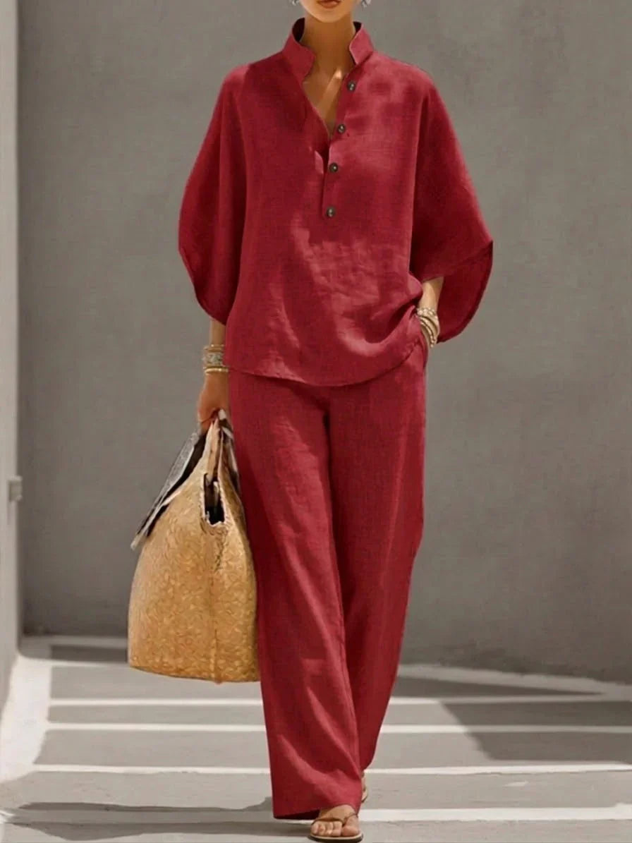 Maribela | Batwing Sleeve Linen Wide-Leg Set