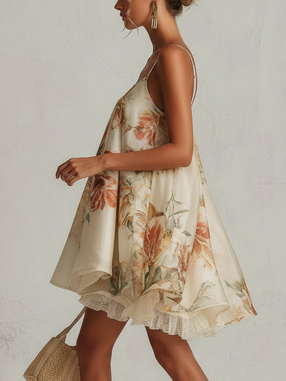Beatrice™ Beige Floral Organza A-Line Mini Dress