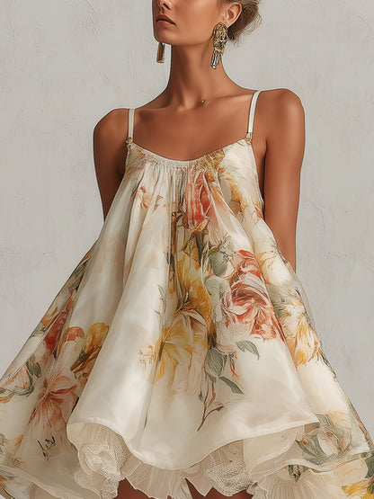 Beatrice™ Beige Floral Organza A-Line Mini Dress