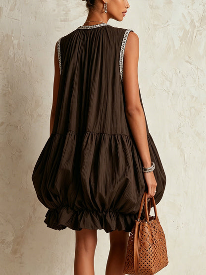 Hazel™ Brown Sleeveless Bubble-Hem Mini Dress