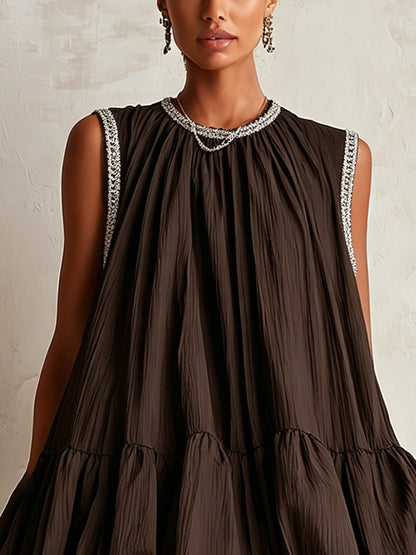 Hazel™ Brown Sleeveless Bubble-Hem Mini Dress