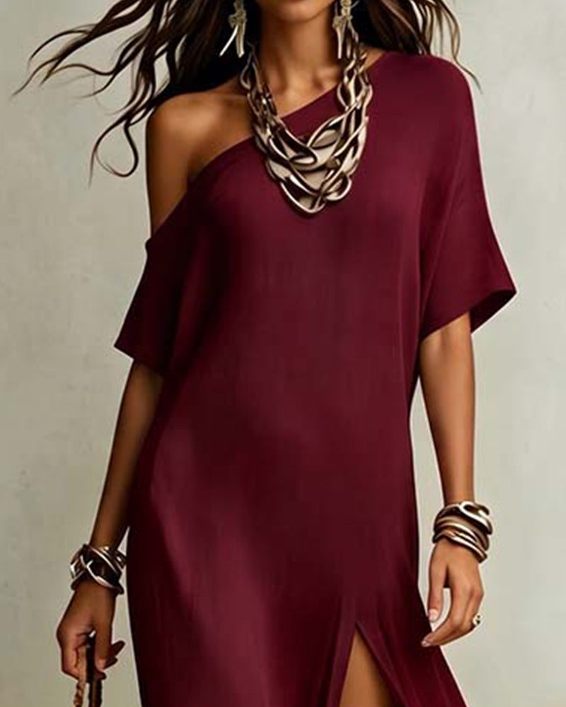 Élodie™ Slanted Shoulder Slit Maxi Dress