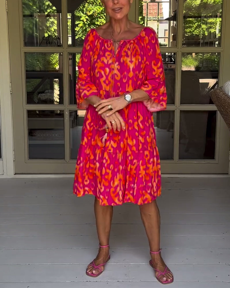 Camille™ Drawstring Neck Bell Sleeve Midi Dress