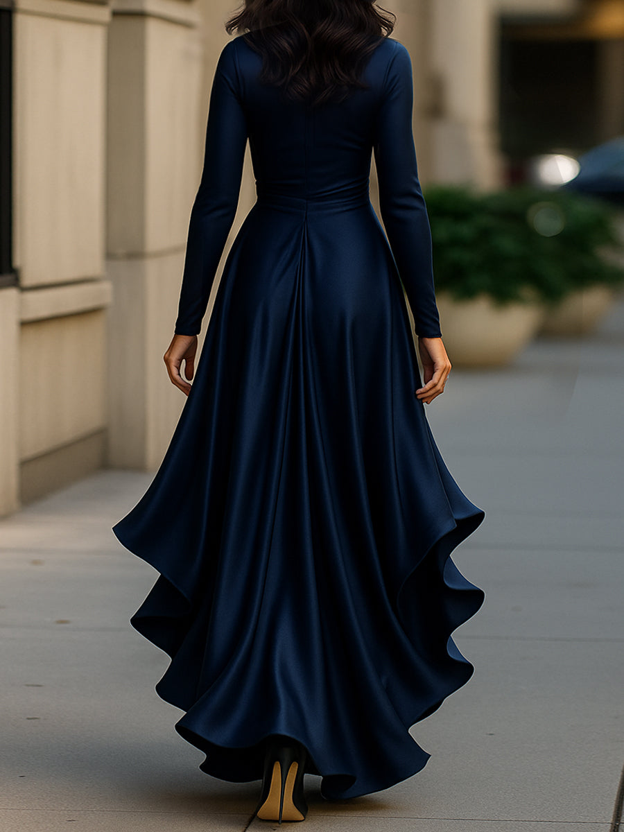 Palma™ | Draped Satin Maxi Dress with Ruffle Details