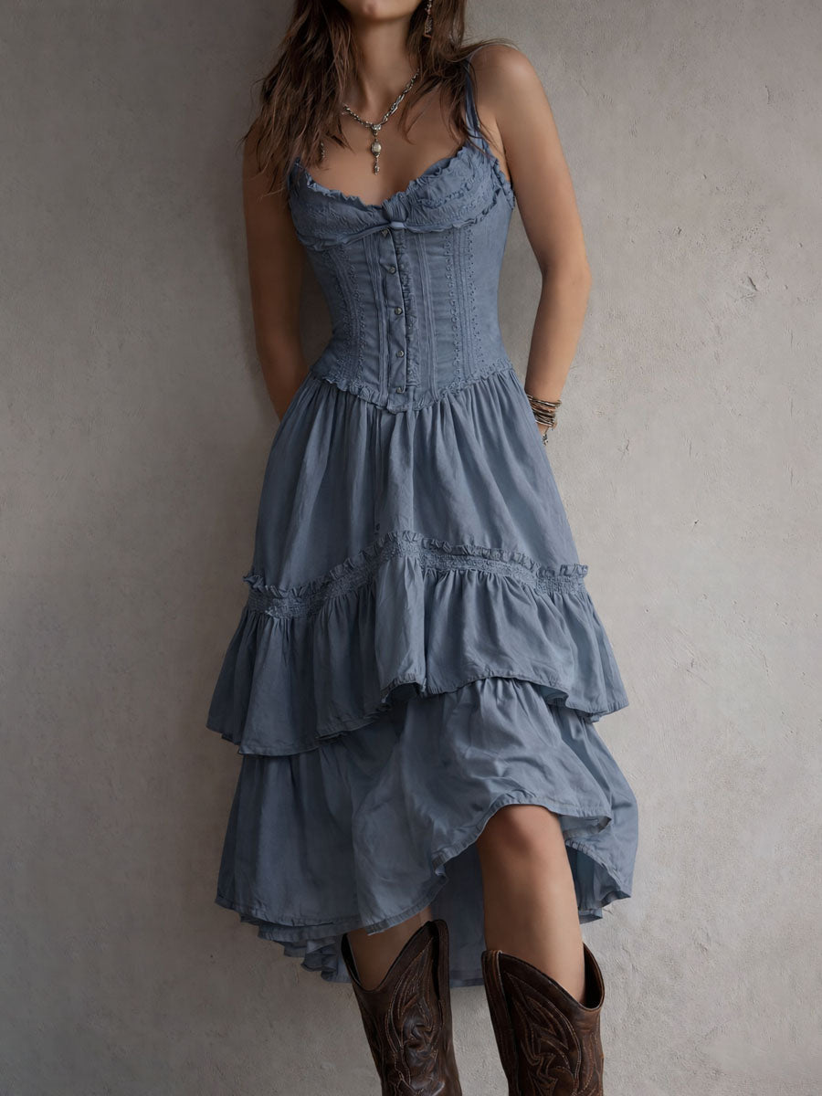 Rosalie™ Corset Tiered Lace-Trim Midi Dress