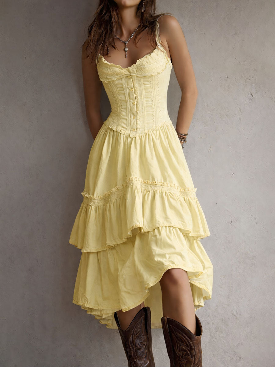 Rosalie™ Corset Tiered Lace-Trim Midi Dress