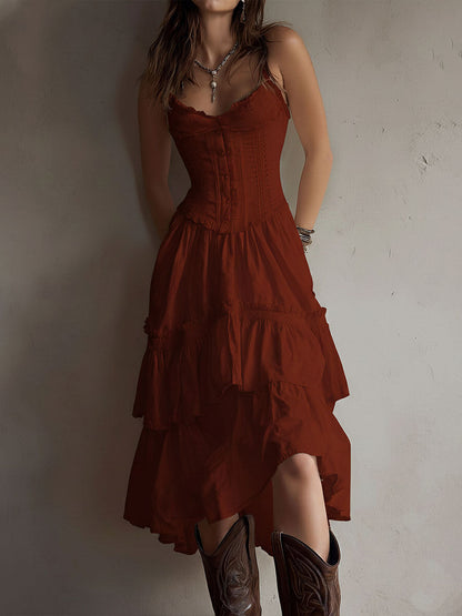 Rosalie™ Corset Tiered Lace-Trim Midi Dress
