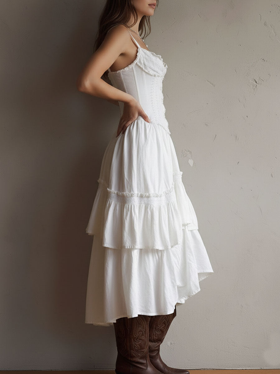 Rosalie™ Corset Tiered Lace-Trim Midi Dress