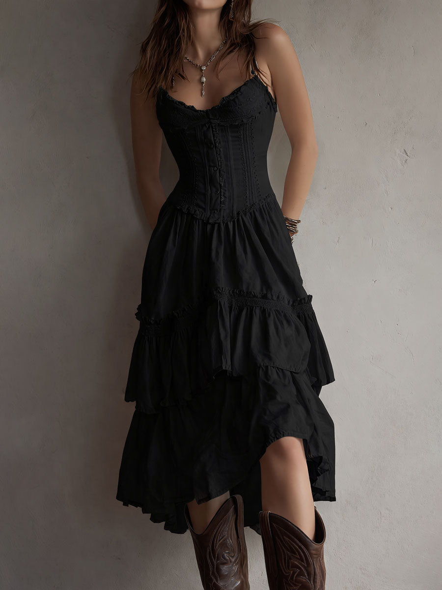 Rosalie™ Corset Tiered Lace-Trim Midi Dress