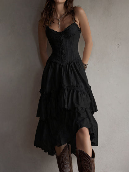 Rosalie™ Corset Tiered Lace-Trim Midi Dress