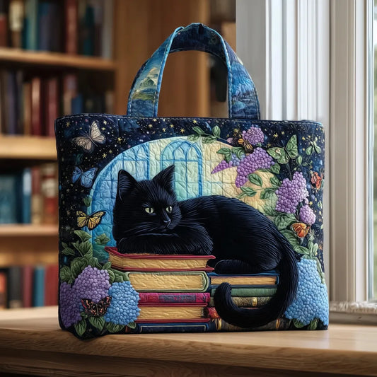 Black Cat Library | Quilted Tote Bag