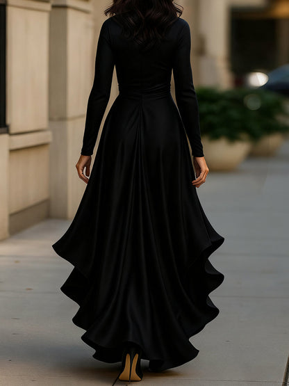 Palma™ | Draped Satin Maxi Dress with Ruffle Details
