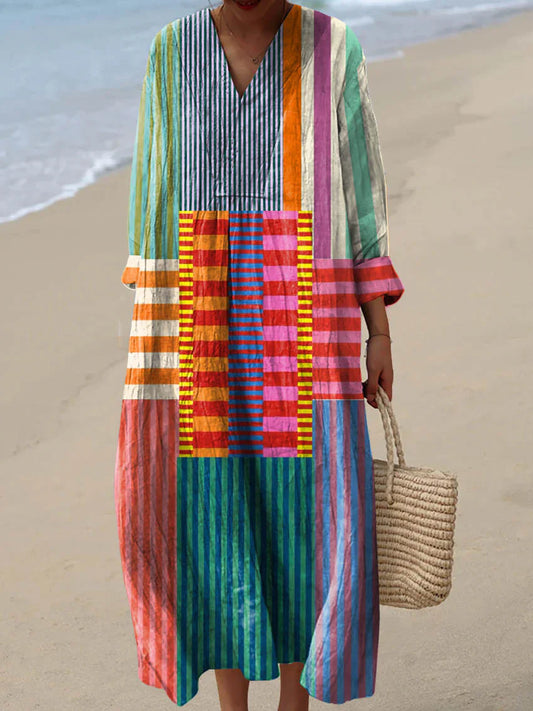 Inaya | Colourful Geometric Patchwork Maxi Dress