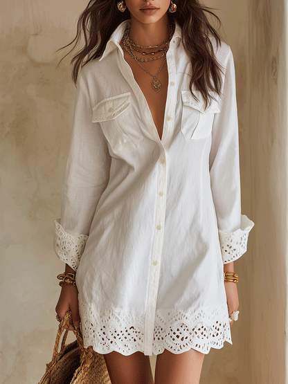 Margaux™ Eyelet Hem Resort Shirt Mini Dress
