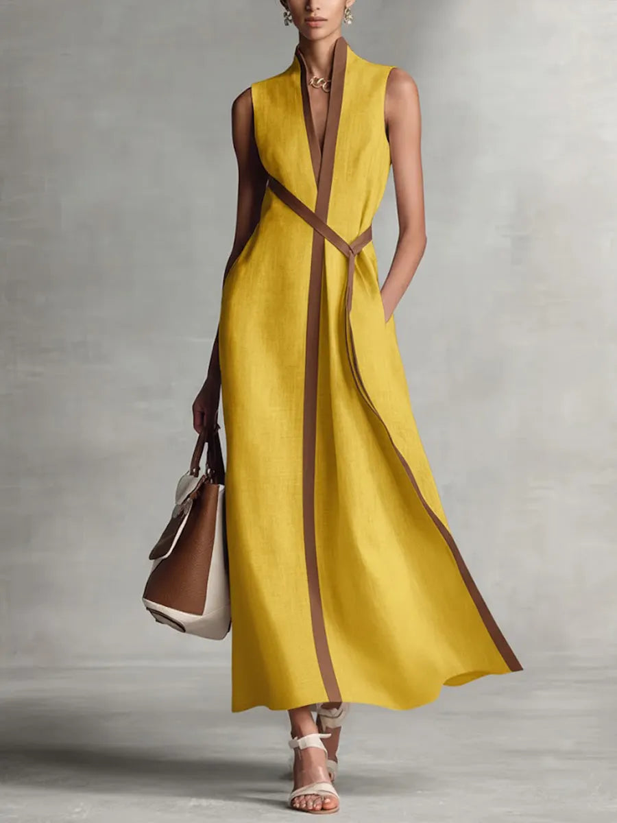 Coraline™ | Linen Maxi Dress with Contrast Trim