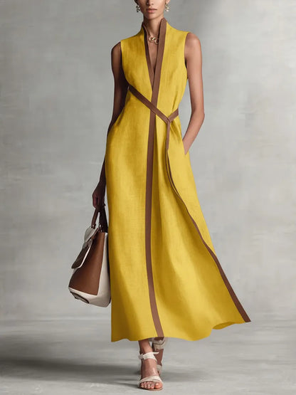 Coraline™ | Linen Maxi Dress with Contrast Trim
