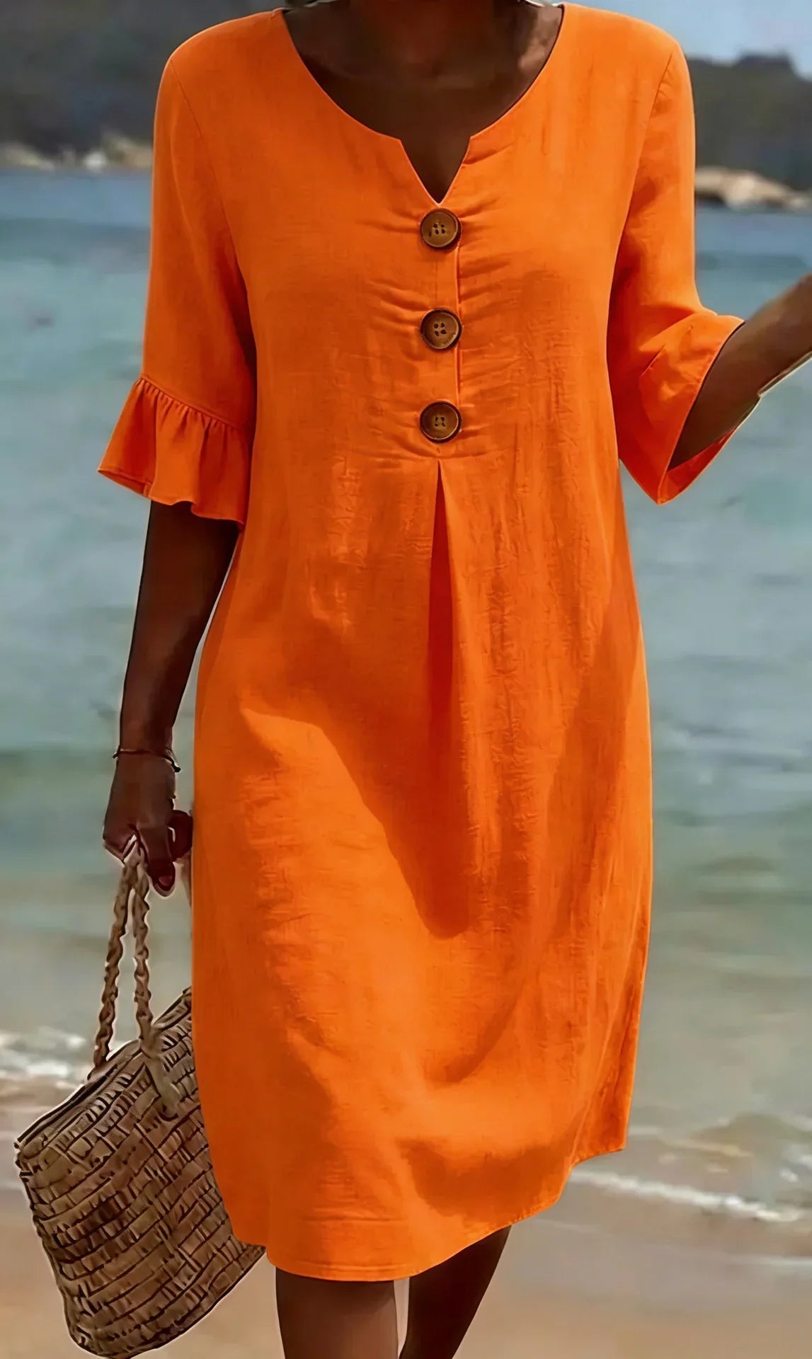 Sylvie | Linen Dress with Puff Sleeves