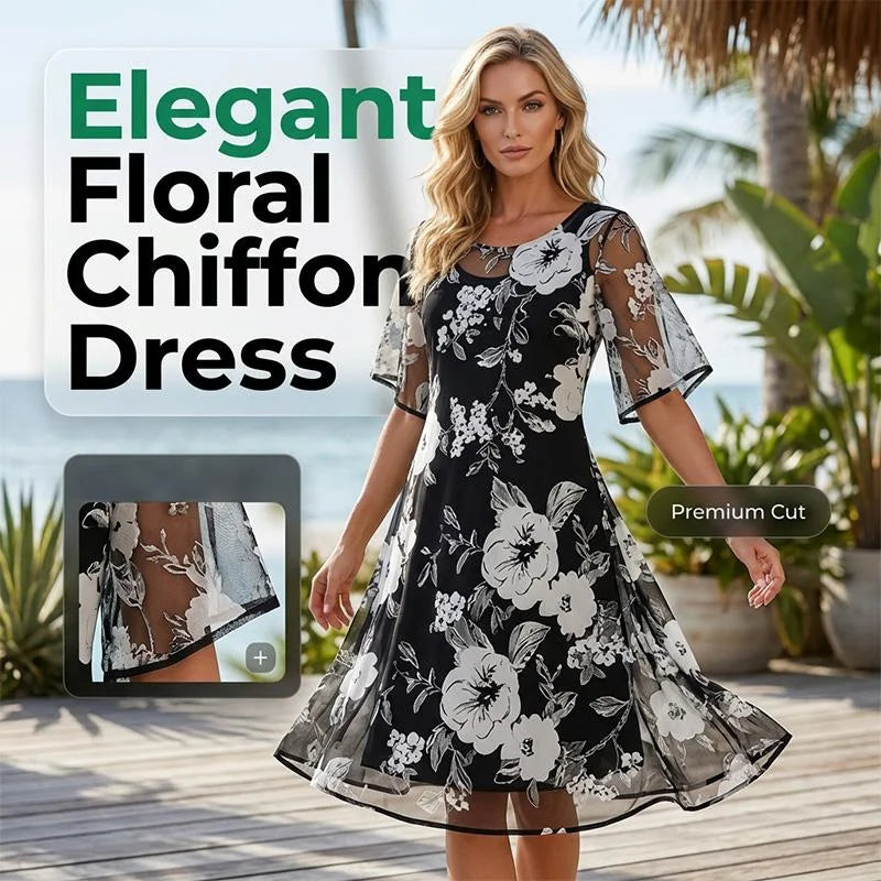 Eliza | Elegant Chiffon Dress with Floral Print