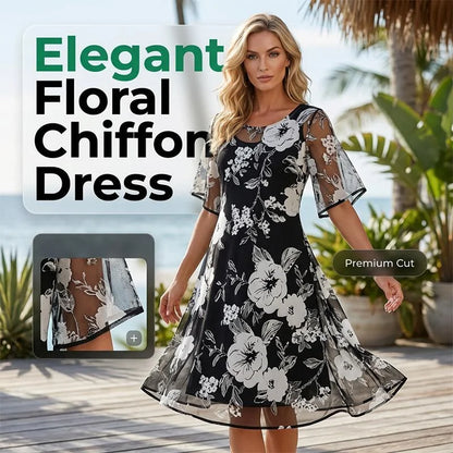 Eliza | Elegant Chiffon Dress with Floral Print