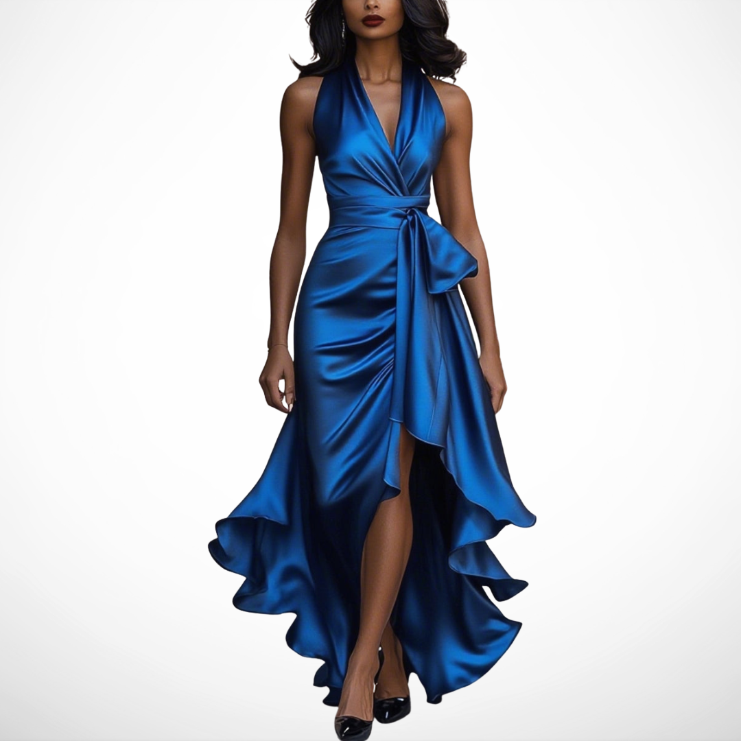 Zara | Satin Asymmetric Halter Midi Dress