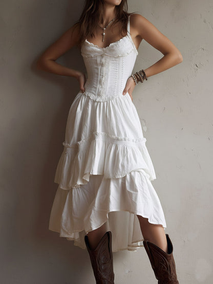 Rosalie™ Corset Tiered Lace-Trim Midi Dress