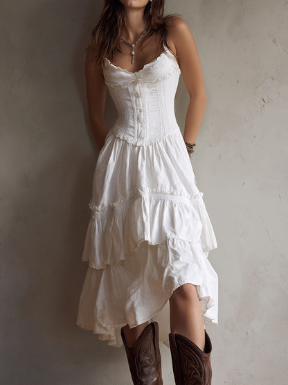 Rosalie™ Corset Tiered Lace-Trim Midi Dress