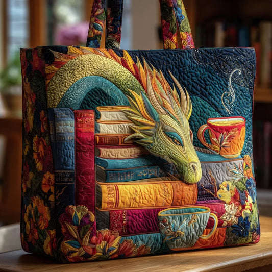 Reading Dragon | Quilted Tote Bag