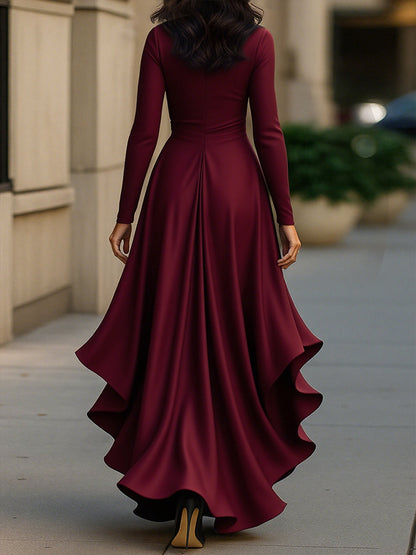 Palma™ | Draped Satin Maxi Dress with Ruffle Details