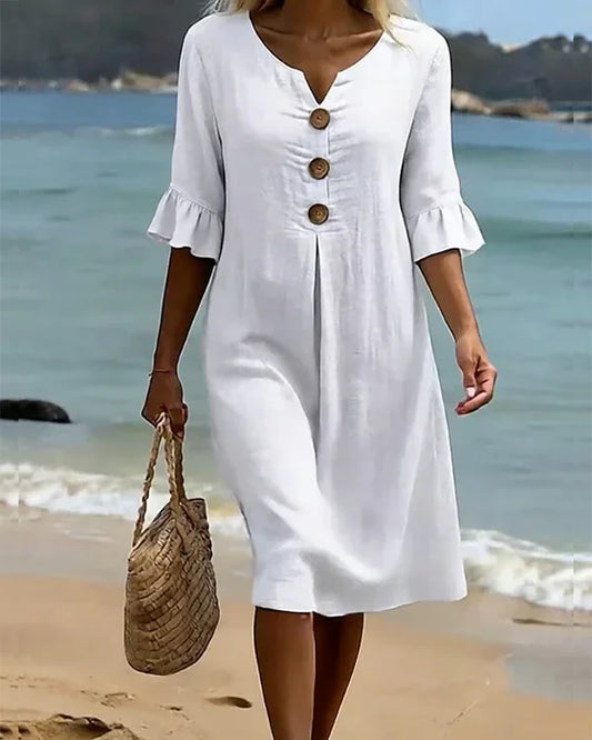 Sylvie | Linen Dress with Puff Sleeves
