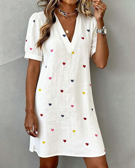 Coraline™ Heart Print V-Neck Mini Dress