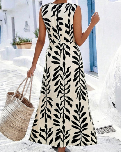 Verdana™ Green Leaf Sleeveless Maxi Dress