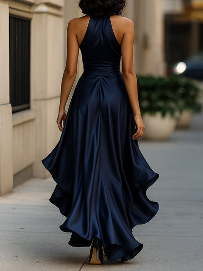Zara | Satin Asymmetric Halter Midi Dress