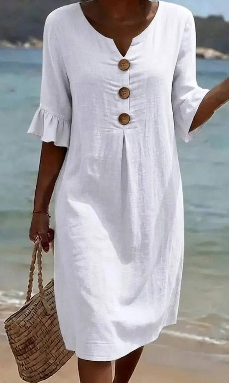 Sylvie | Linen Dress with Puff Sleeves