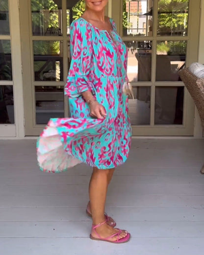 Camille™ Drawstring Neck Bell Sleeve Midi Dress