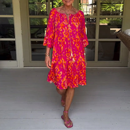 Camille™ Drawstring Neck Bell Sleeve Midi Dress