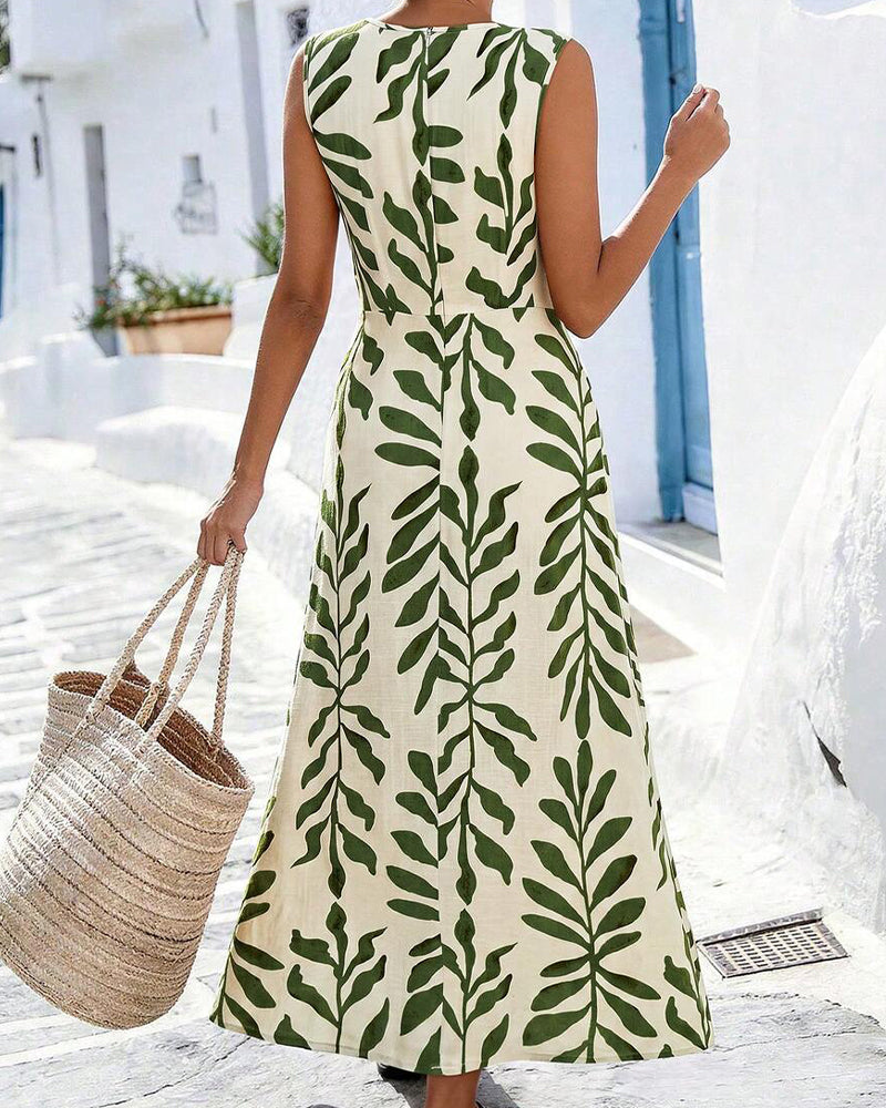Verdana™ Green Leaf Sleeveless Maxi Dress