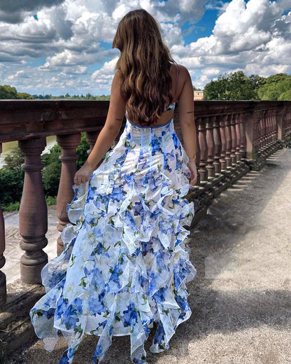 Iris | Floral Ruffle Midi Dress