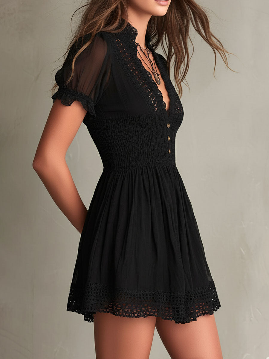 Colette™ Smocked Lace-Trim Mini Dress
