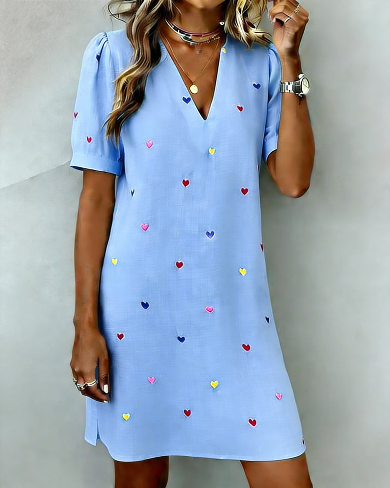 Coraline™ Heart Print V-Neck Mini Dress