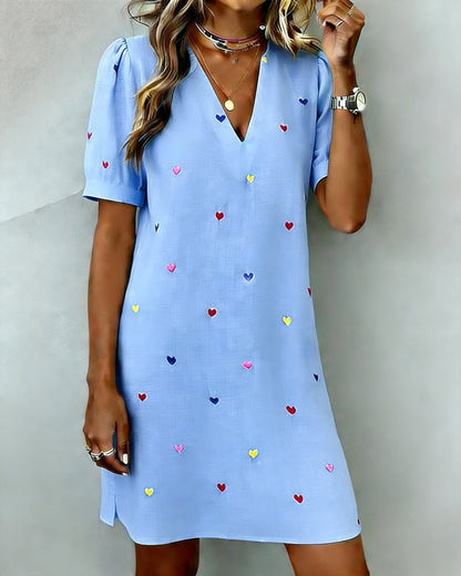 Coraline™ Heart Print V-Neck Mini Dress