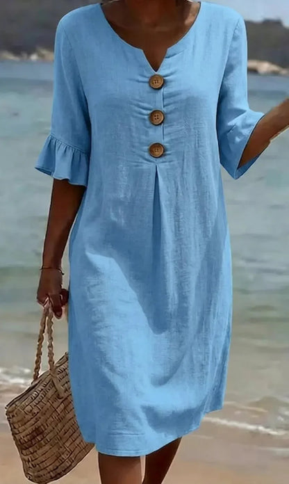 Sylvie | Linen Dress with Puff Sleeves