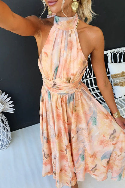 Ava | Watercolour Halter Midi Dress